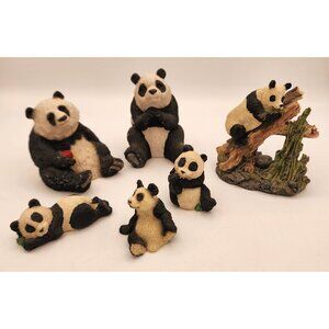 Adorable Assorted Panda Figurines Set 6 Pieces Hand-Painted Resin Collectibles